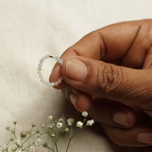 Elastic Anti-Anxiety Fidget Ring Made of Natural Faceted Gemstone Beads - Morganite