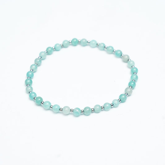 Natural Amazonite Stretchy bracelet with Stainless steel beads