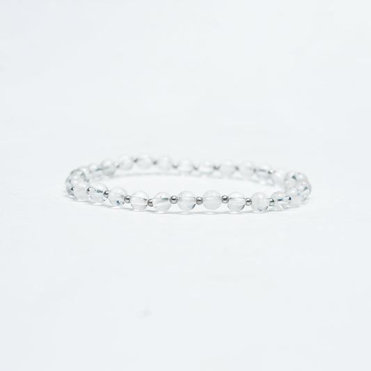 Natural Clear Quartz stretchy bracelet with Stainless steel beads