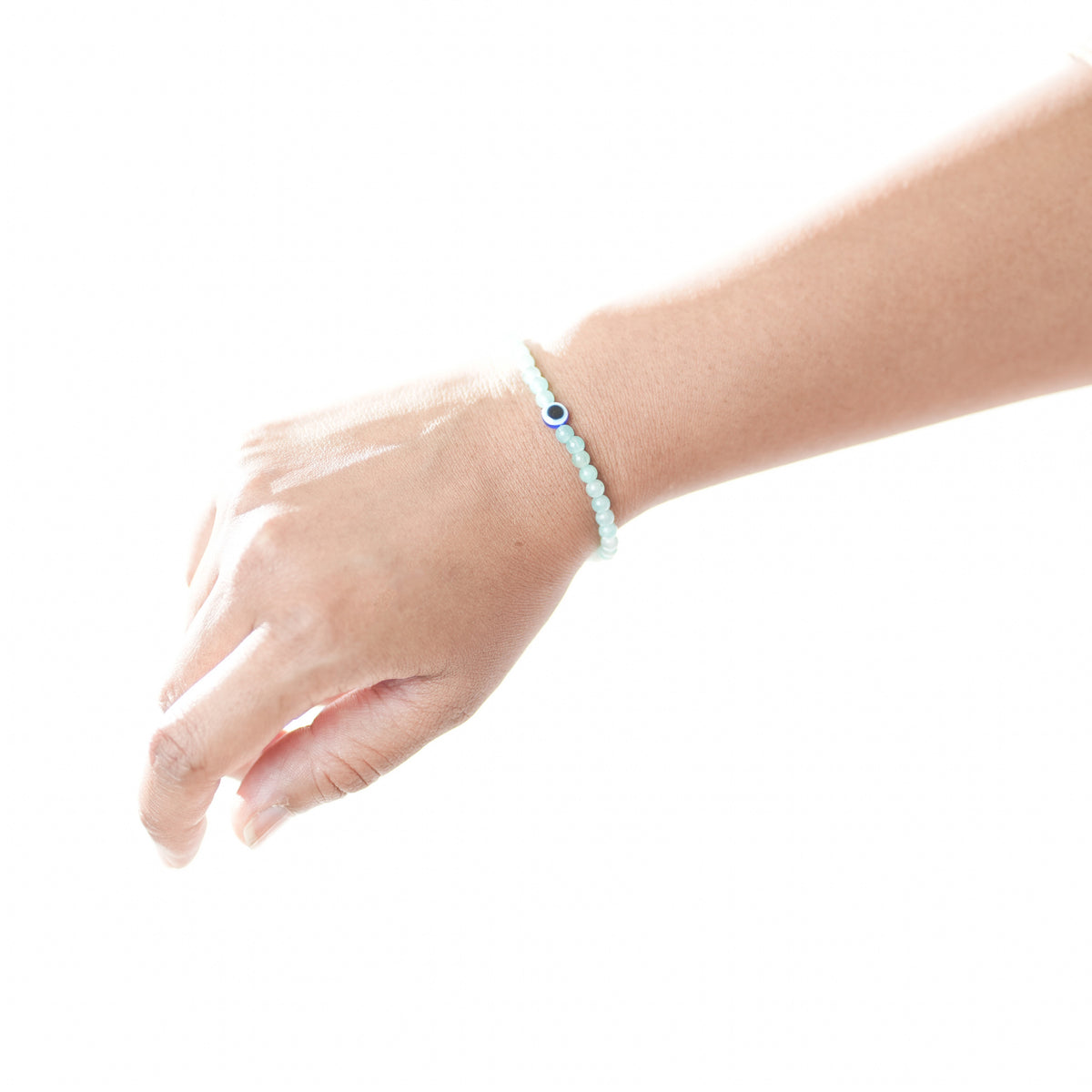 Natural Amazonite stretchy Bracelet with an evil eye bead