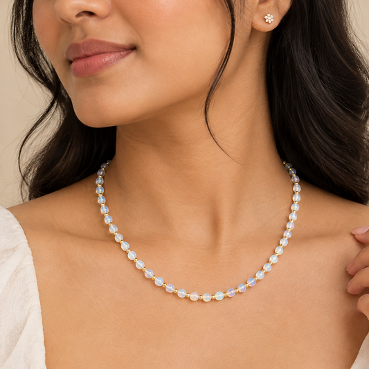 Dainty Opalite Necklace - Natural Gemstones & 18K Gold Plated Anti-Tarnish Chain