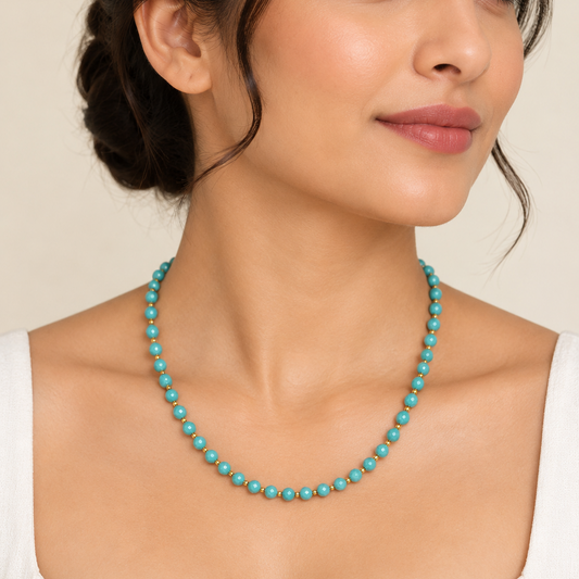 Dainty Turquoise Necklace - Natural Gemstones & 18K Gold Plated Anti-Tarnish Anti-Tarnish Chain