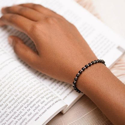 Black Agate Stretch Bracelet - Tarnish Free and Waterproof