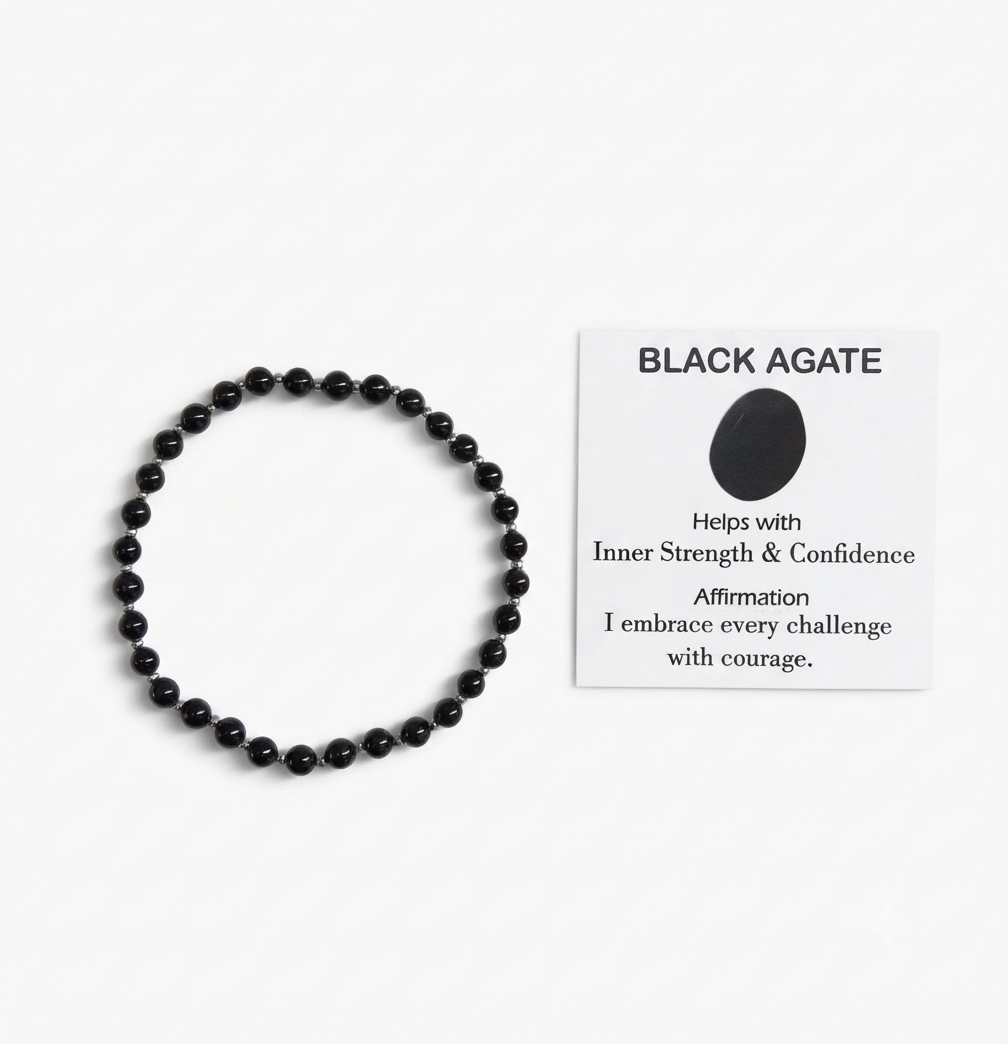 Black Agate Stretch Bracelet - Tarnish Free and Waterproof