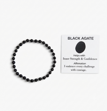 Black Agate Stretch Bracelet - Tarnish Free and Waterproof