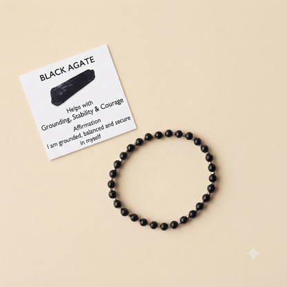 Black Agate Stretch Bracelet - Tarnish Free and Waterproof