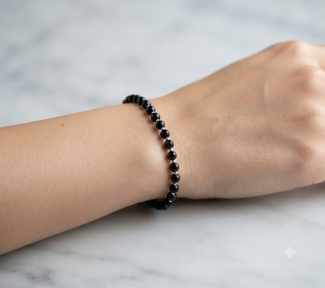 Black Agate Stretch Bracelet - Tarnish Free and Waterproof
