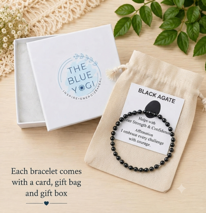 Black Agate Stretch Bracelet - Tarnish Free and Waterproof