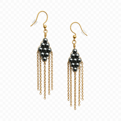 Hematite Tassel Earrings - 18 K Gold Plated
