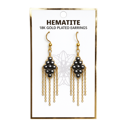 Hematite Tassel Earrings - 18 K Gold Plated