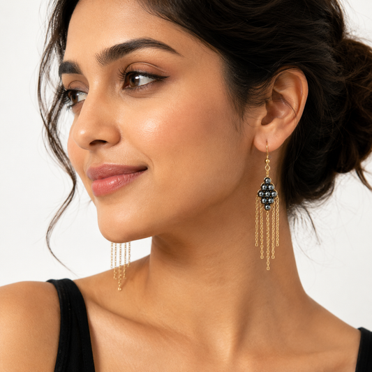 Hematite Tassel Earrings - 18 K Gold Plated