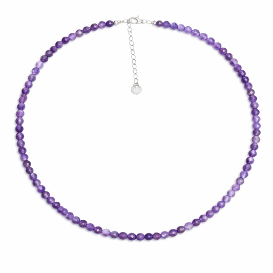 Dainty Faceted Amethyst Necklace - 4mm Natural Gemstones & Sterling Silver Clasp