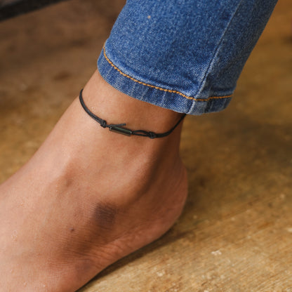 Natural Hematite Crystal Bar Waterproof Anklet - Adjustable