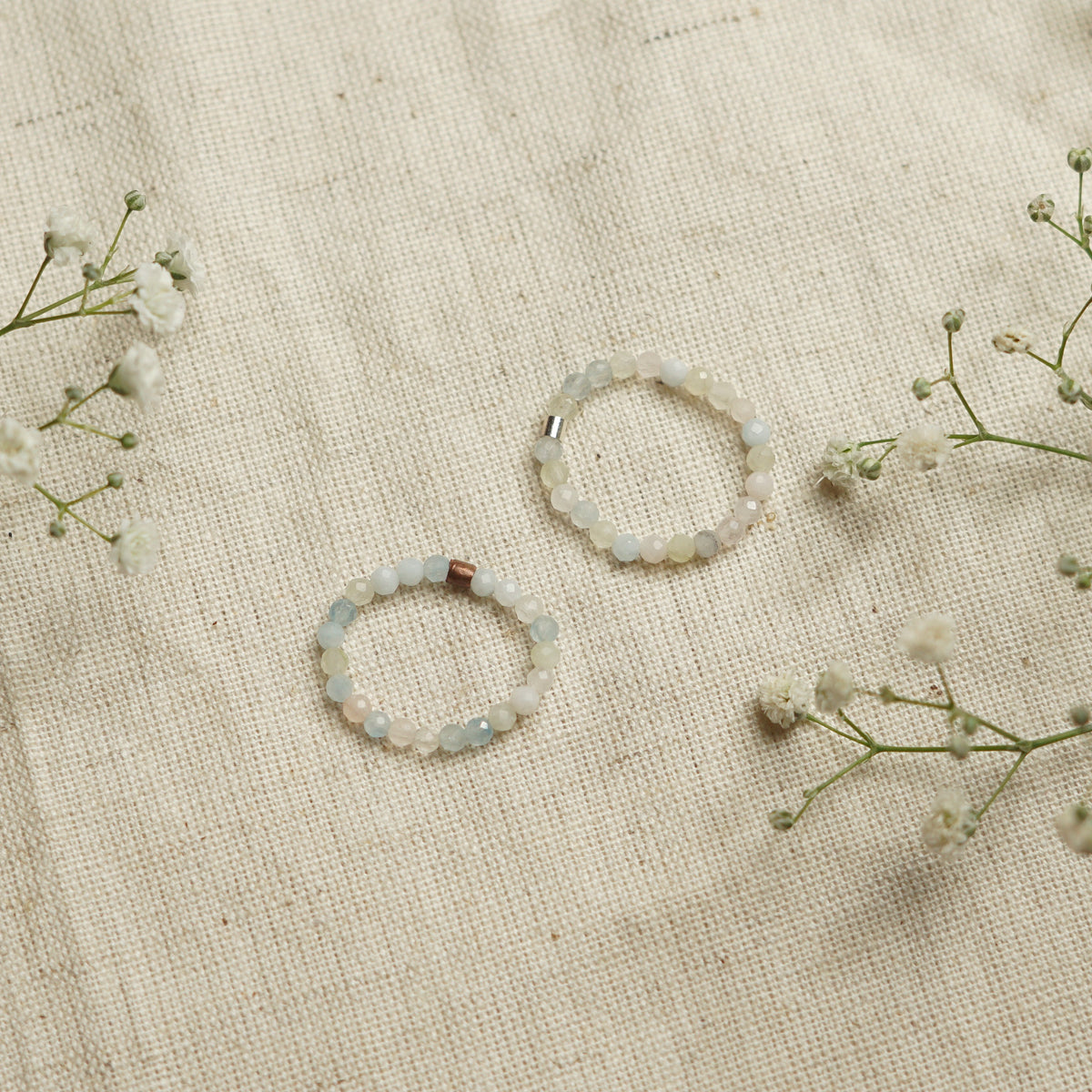 Elastic Anti-Anxiety Fidget Ring Made of Natural Faceted Gemstone Beads - Morganite