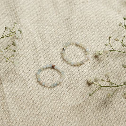 Elastic Anti-Anxiety Fidget Ring Made of Natural Faceted Gemstone Beads - Morganite