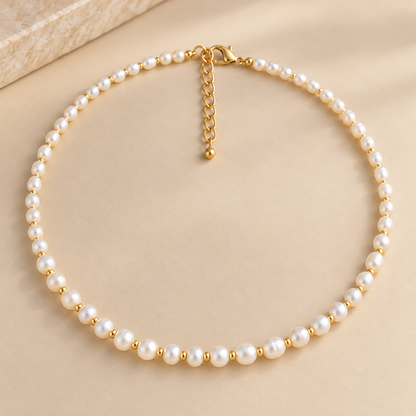 Dainty Faceted Pearl Necklace - Natural Gemstones & 18K Gold Plated Anti-Tarnish Chain