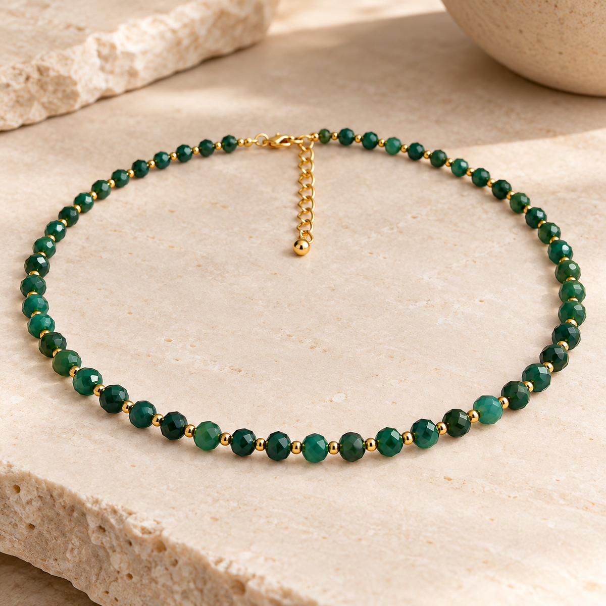 Dainty Malachite Necklace - Natural Gemstones & 18K Gold Plated Anti-Tarnish Chain