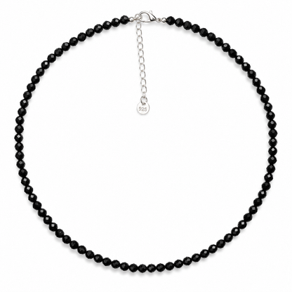 Dainty Black Tourmaline  Necklace - Natural Gemstones & Sterling Silver Clasp