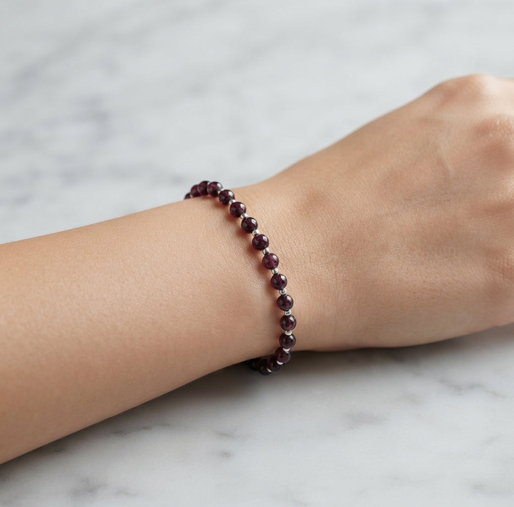Garnet Stretch Bracelet - Tarnish Free and Waterproof