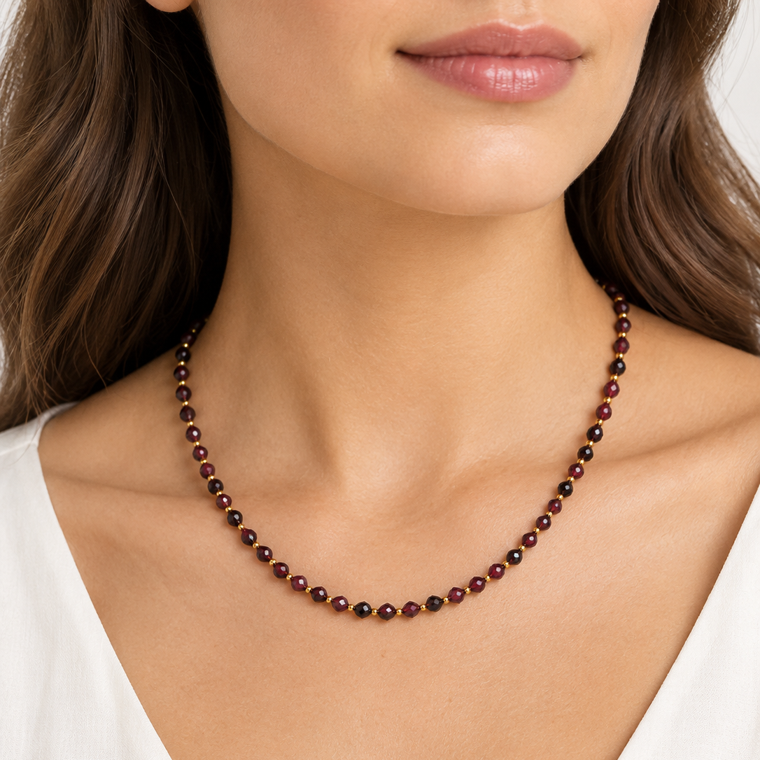 Dainty Garnet Necklace - Natural Gemstones & 18K Gold Plated Anti-Tarnish  Chain