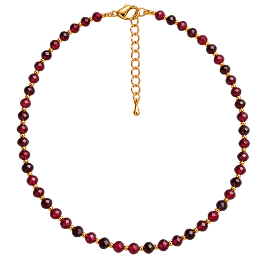Dainty Garnet Necklace - Natural Gemstones & 18K Gold Plated Anti-Tarnish  Chain