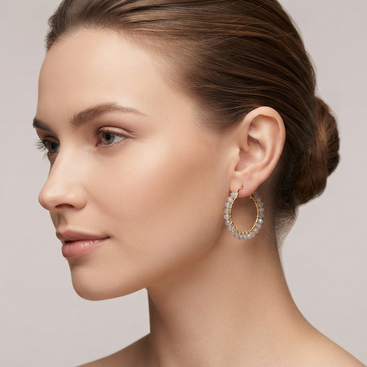 Labradorite Beaded Earrings Hoops