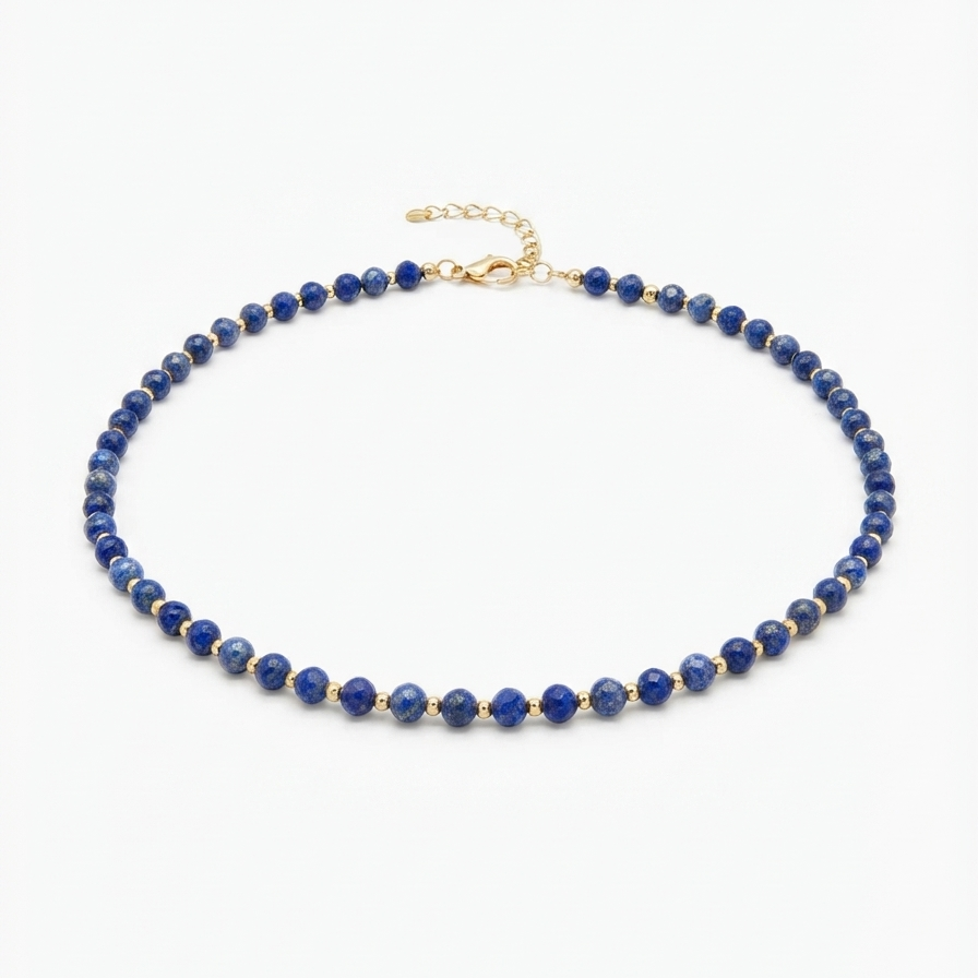 Dainty Lapis Lazuli Necklace - Natural Gemstones & 18K Gold Plated Anti-Tarnish Chain