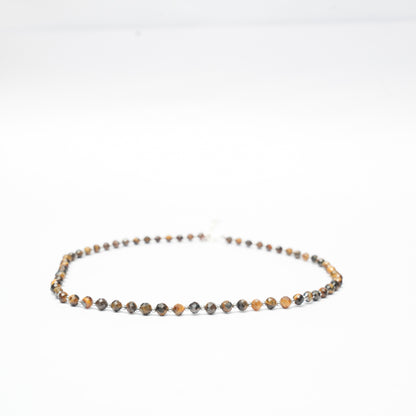 Dainty Faceted Tiger's Eye Necklace - 4mm Natural Gemstones & Sterling Silver Clasp