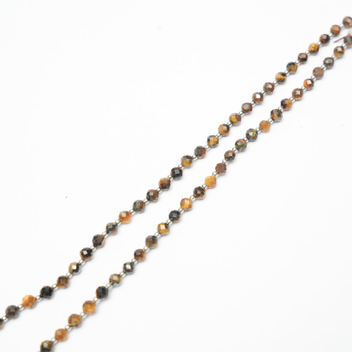 Dainty Faceted Tiger's Eye Necklace - 4mm Natural Gemstones & Sterling Silver Clasp