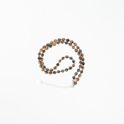 Dainty Faceted Tiger's Eye Necklace - 4mm Natural Gemstones & Sterling Silver Clasp