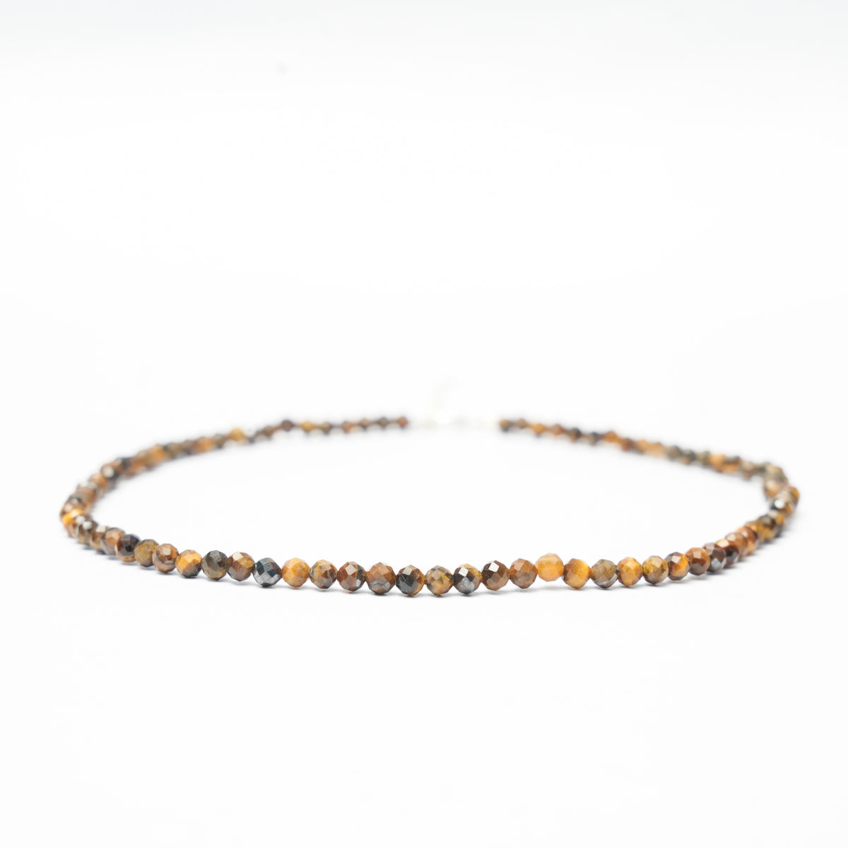Dainty Faceted Tiger's Eye Necklace - 4mm Natural Gemstones & Sterling Silver Clasp