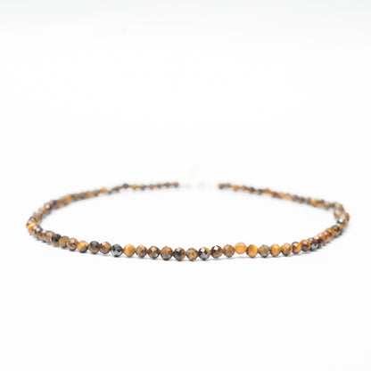 Dainty Faceted Tiger's Eye Necklace - 4mm Natural Gemstones & Sterling Silver Clasp