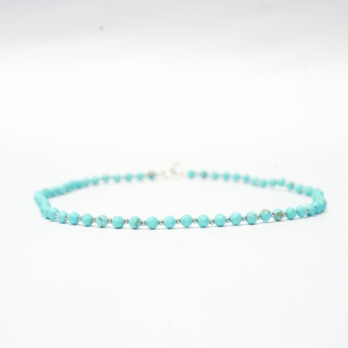 Dainty Faceted Turquoise Necklace - 4mm Natural Gemstones & Sterling Silver Clasp