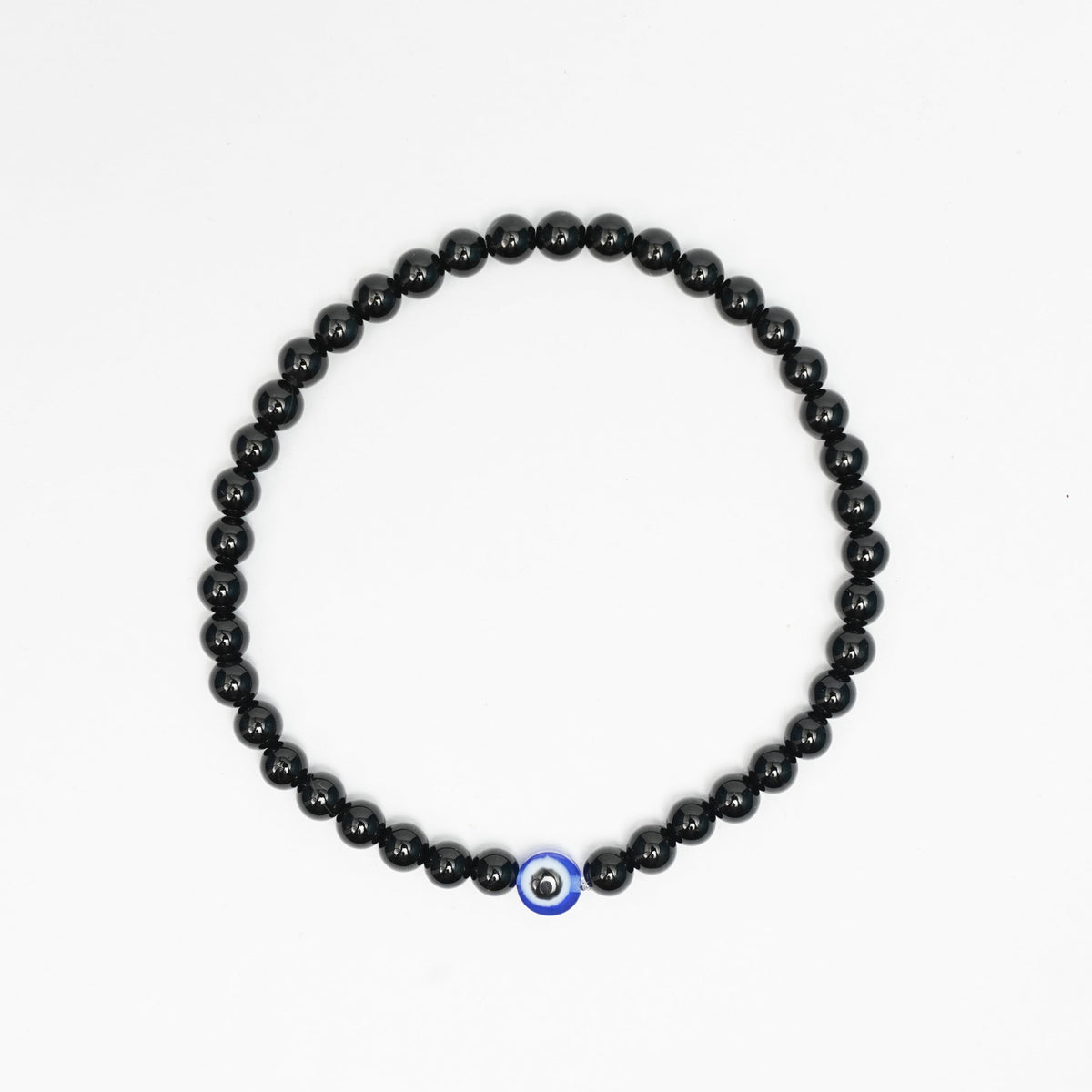 Black Tourmaline Gemstone Stretchy Bracelets with an evil eye bead
