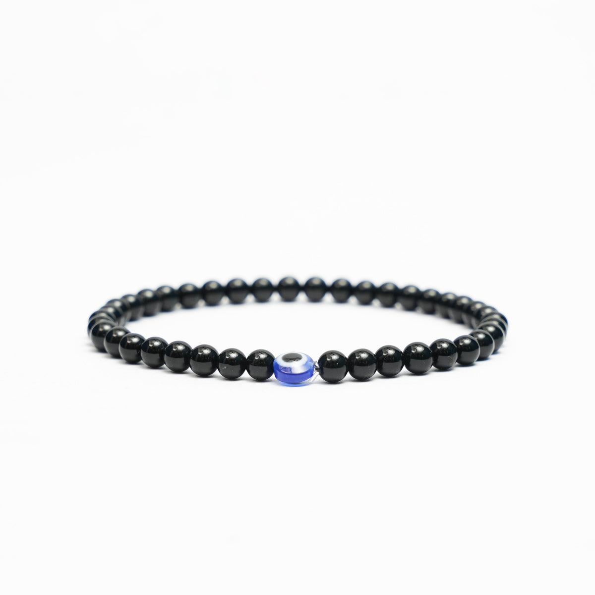 Black Tourmaline Gemstone Stretchy Bracelets with an evil eye bead