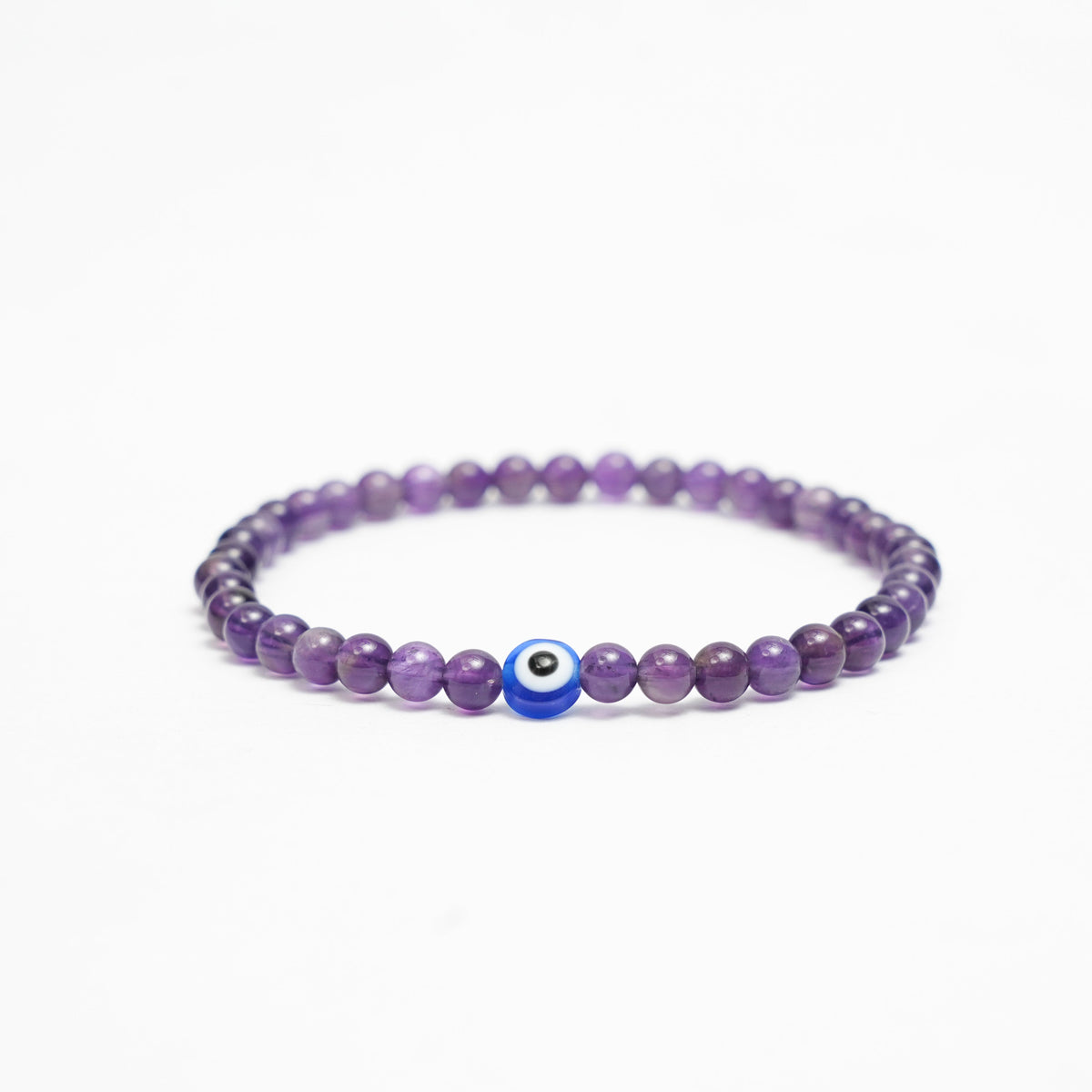 Natural Amethyst stretchy Bracelets with an evil eye bead