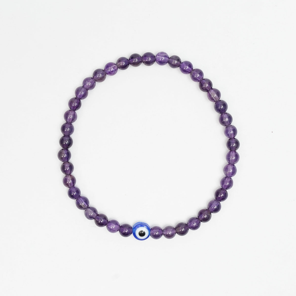 Natural Amethyst stretchy Bracelets with an evil eye bead
