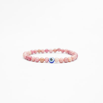 Natural Rhodonite stretchy Bracelets with an evil eye bead