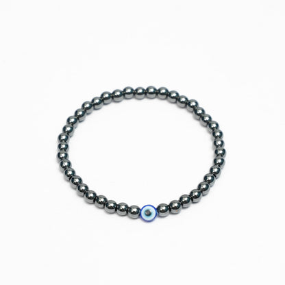 Natural Hematite stretchy Bracelets with an evil eye bead