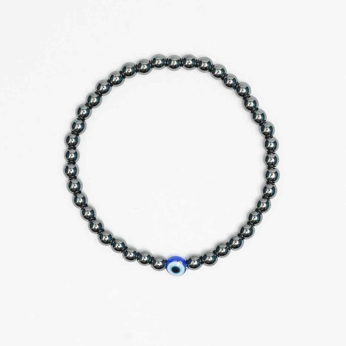 Natural Hematite stretchy Bracelets with an evil eye bead