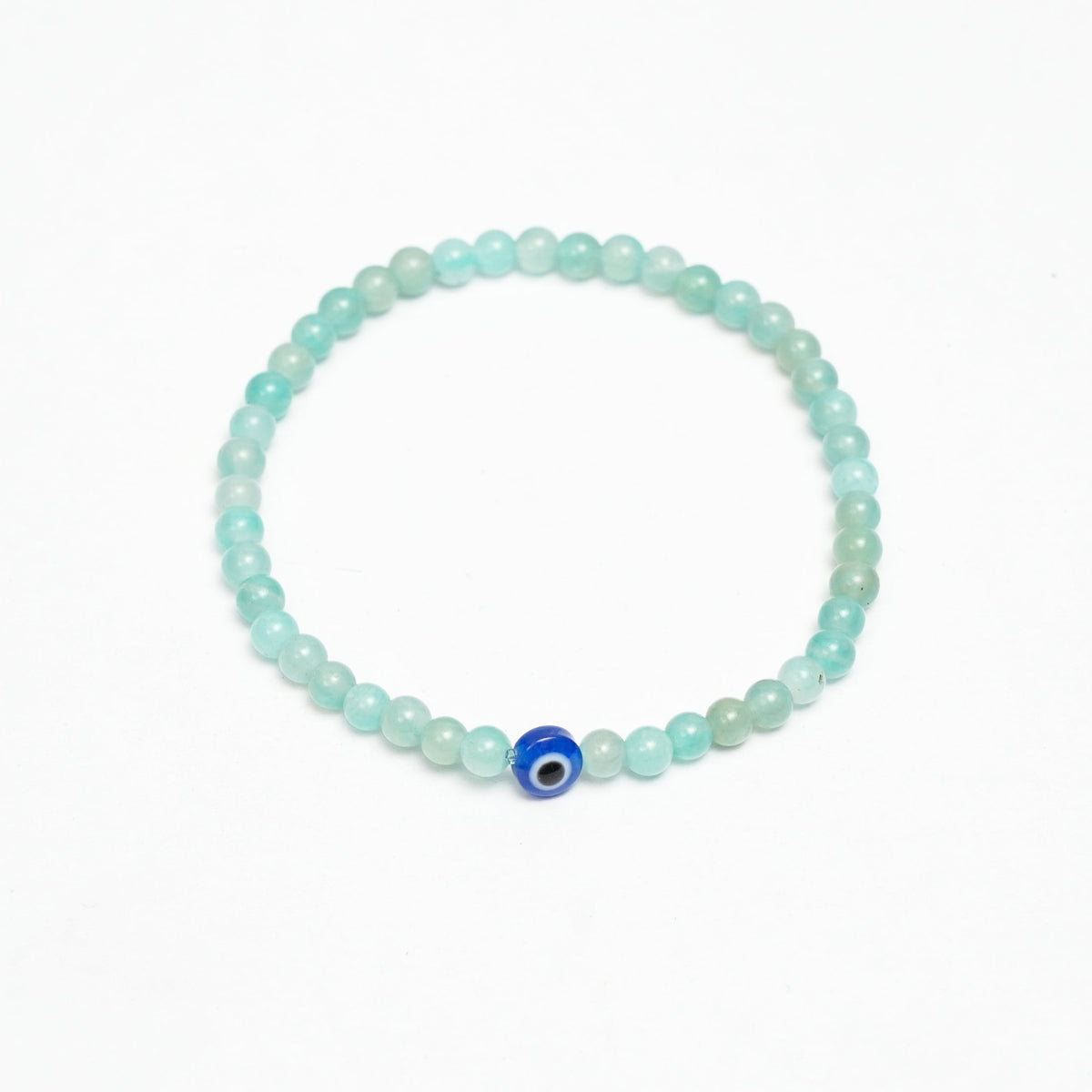 Natural Amazonite stretchy Bracelet with an evil eye bead