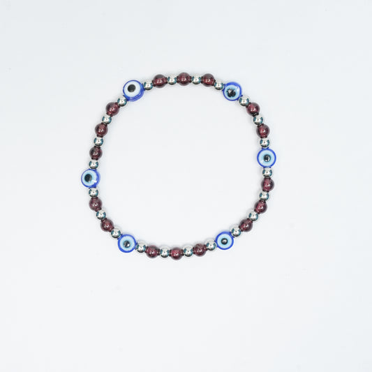 Garnet bracelet with Stainless steel and Evil eye beads