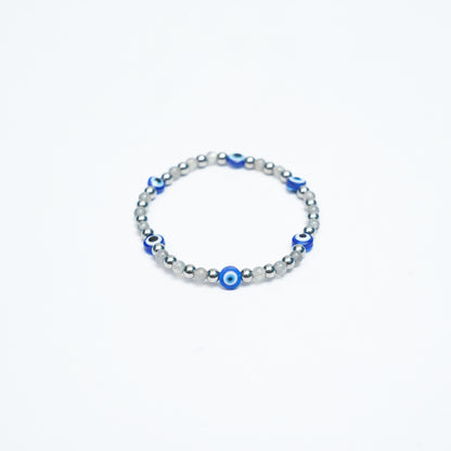 Gray Moonstone bracelet with Stainless steel and Evil eye beads