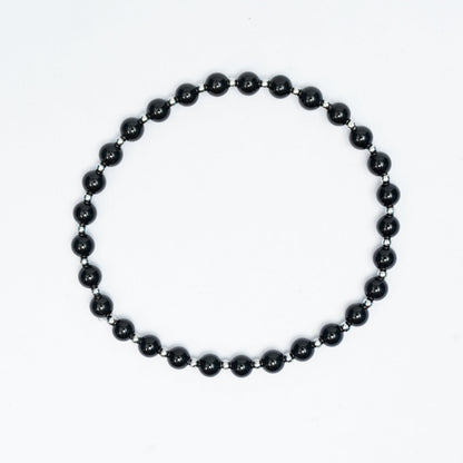 Natural Black Tourmaline Stretchy bracelet with Stainless steel beads
