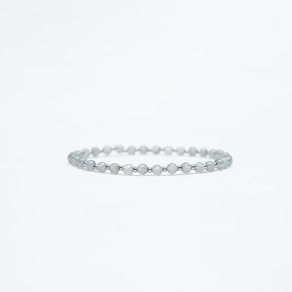 Natural Gray Moonstone Stretchy bracelet with Stainless steel beads