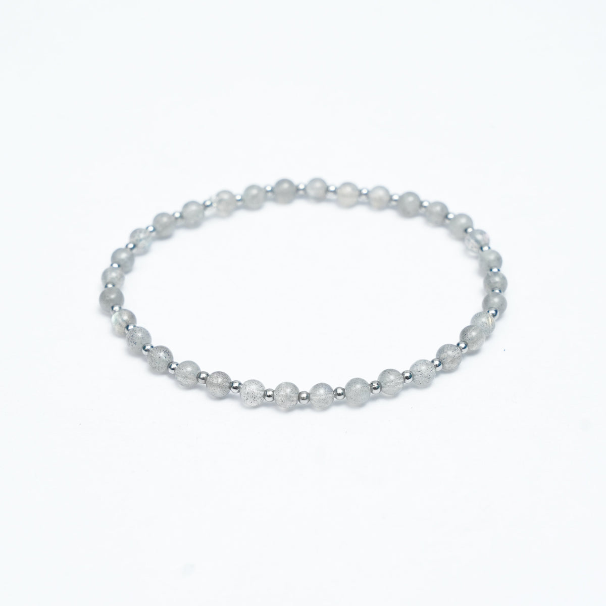 Natural Gray Moonstone Stretchy bracelet with Stainless steel beads