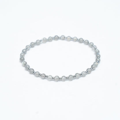 Natural Gray Moonstone Stretchy bracelet with Stainless steel beads