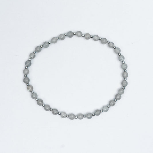 Natural Gray Moonstone Stretchy bracelet with Stainless steel beads