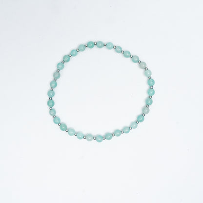 Natural Amazonite Stretchy bracelet with Stainless steel beads