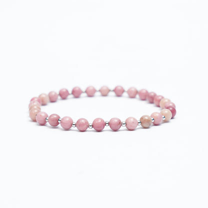 Natural Rhodonite stretchy bracelet with Stainless steel beads